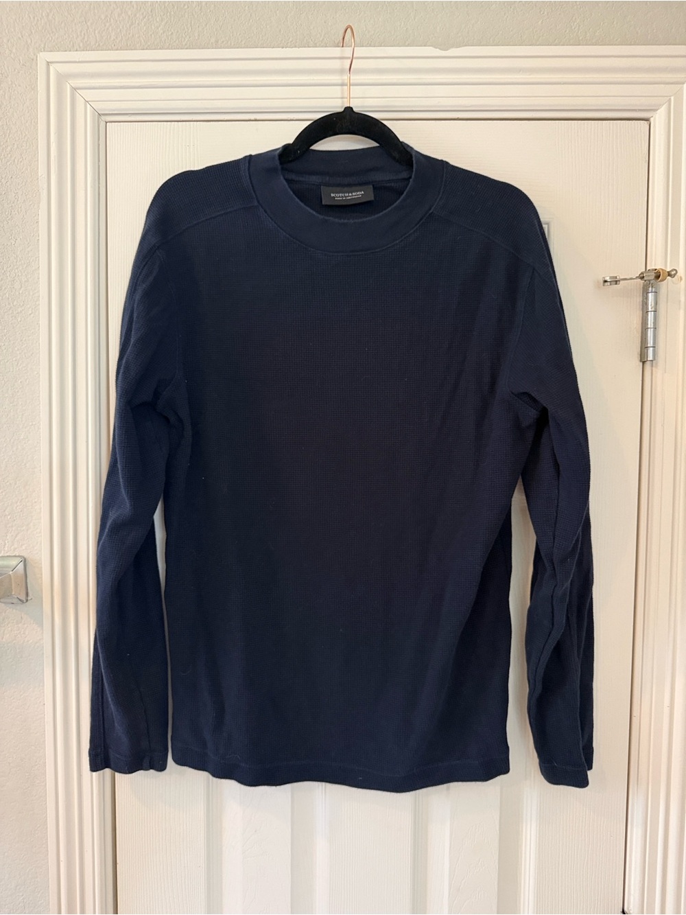 Scotch & Soda Navy Ribbed Crewneck Top